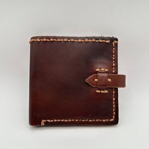 Bed Stu Wallet Brown Leather Square Folding‎ Credit Card Holder Hand Stitch Edge